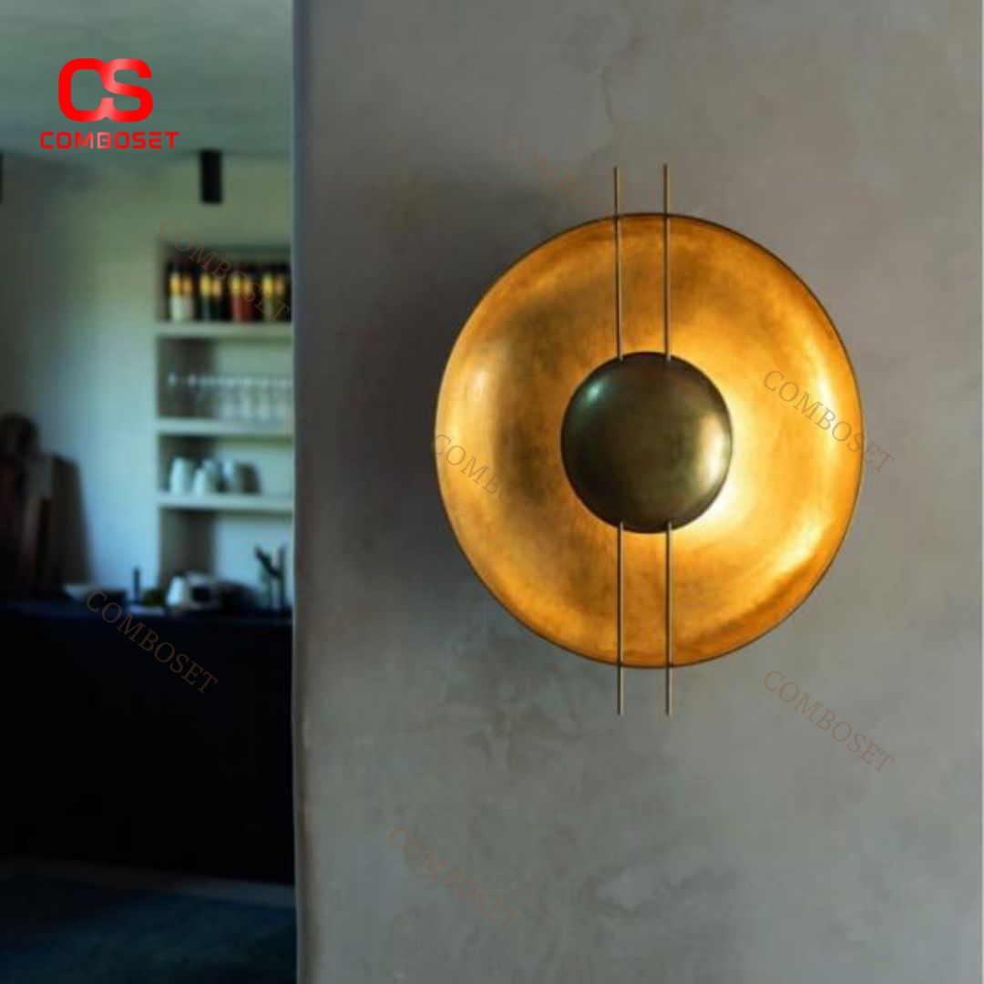 Đèn Tường Kim Loại Tròn Vàng Cao Cấp, Đắp Lá Vàng Sang Trọng Decor Không Gian Nội Thất Biệt Thự