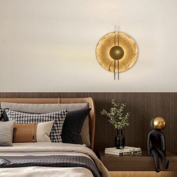 Đèn Tường Kim Loại Tròn Vàng Cao Cấp, Đắp Lá Vàng Sang Trọng Decor Không Gian Nội Thất Biệt Thự