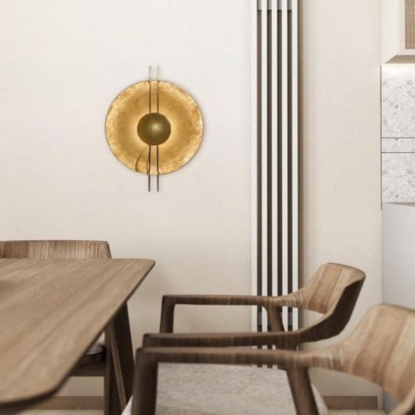 Đèn Tường Kim Loại Tròn Vàng Cao Cấp, Đắp Lá Vàng Sang Trọng Decor Không Gian Nội Thất Biệt Thự