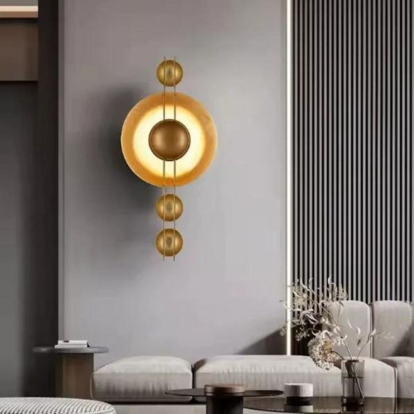 Đèn Tường Kim Loại Tròn Vàng Cao Cấp, Đắp Lá Vàng Sang Trọng Decor Không Gian Nội Thất Biệt Thự