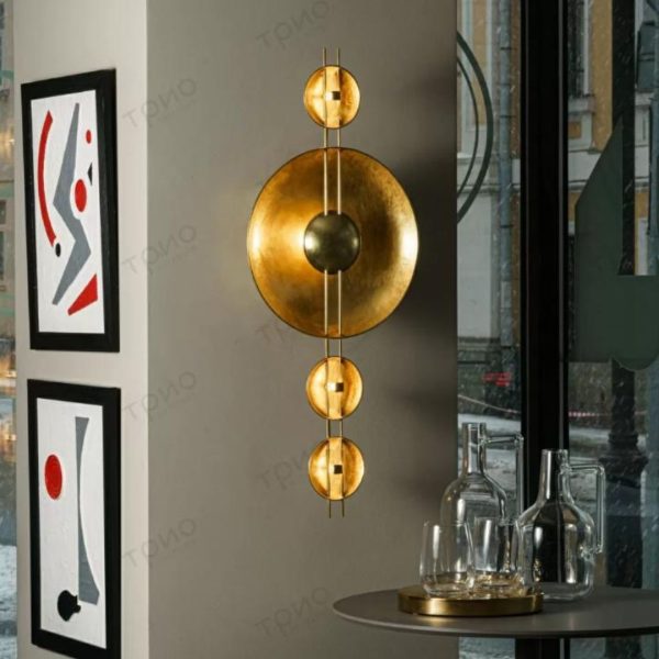 Đèn Tường Kim Loại Tròn Vàng Cao Cấp, Đắp Lá Vàng Sang Trọng Decor Không Gian Nội Thất Biệt Thự