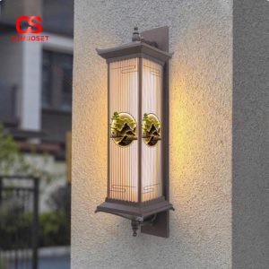 Đèn Tường Nhôm Cổ Điển Khung Nhôm Điêu Khắc Hoạ Tiết Cây Núi Năng Lượng Mặt Trời Trang Trí Ban Công, Cửa Nhà