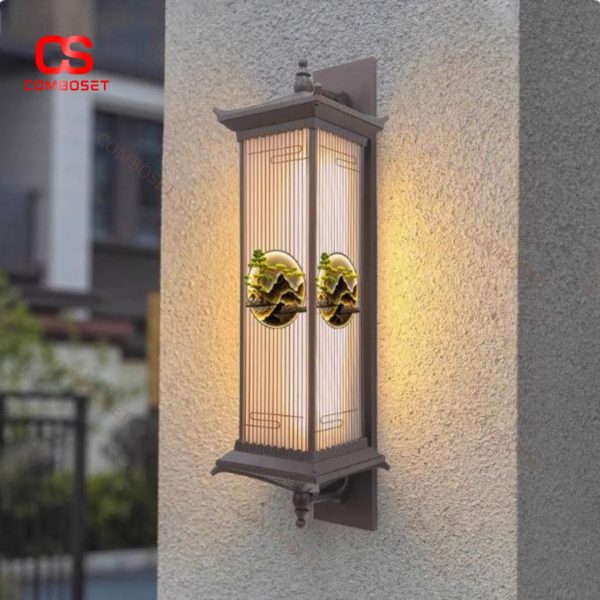 Đèn Tường Nhôm Cổ Điển Khung Nhôm Điêu Khắc Hoạ Tiết Cây Núi Năng Lượng Mặt Trời Trang Trí Ban Công, Cửa Nhà