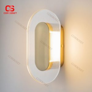 Đèn Tường Thuỷ Tinh Kim Loại Mạ Vàng Tối Giản Hình Tròn Và Bầu Dục Chiếu Sáng Phòng Khách, Lối Đi