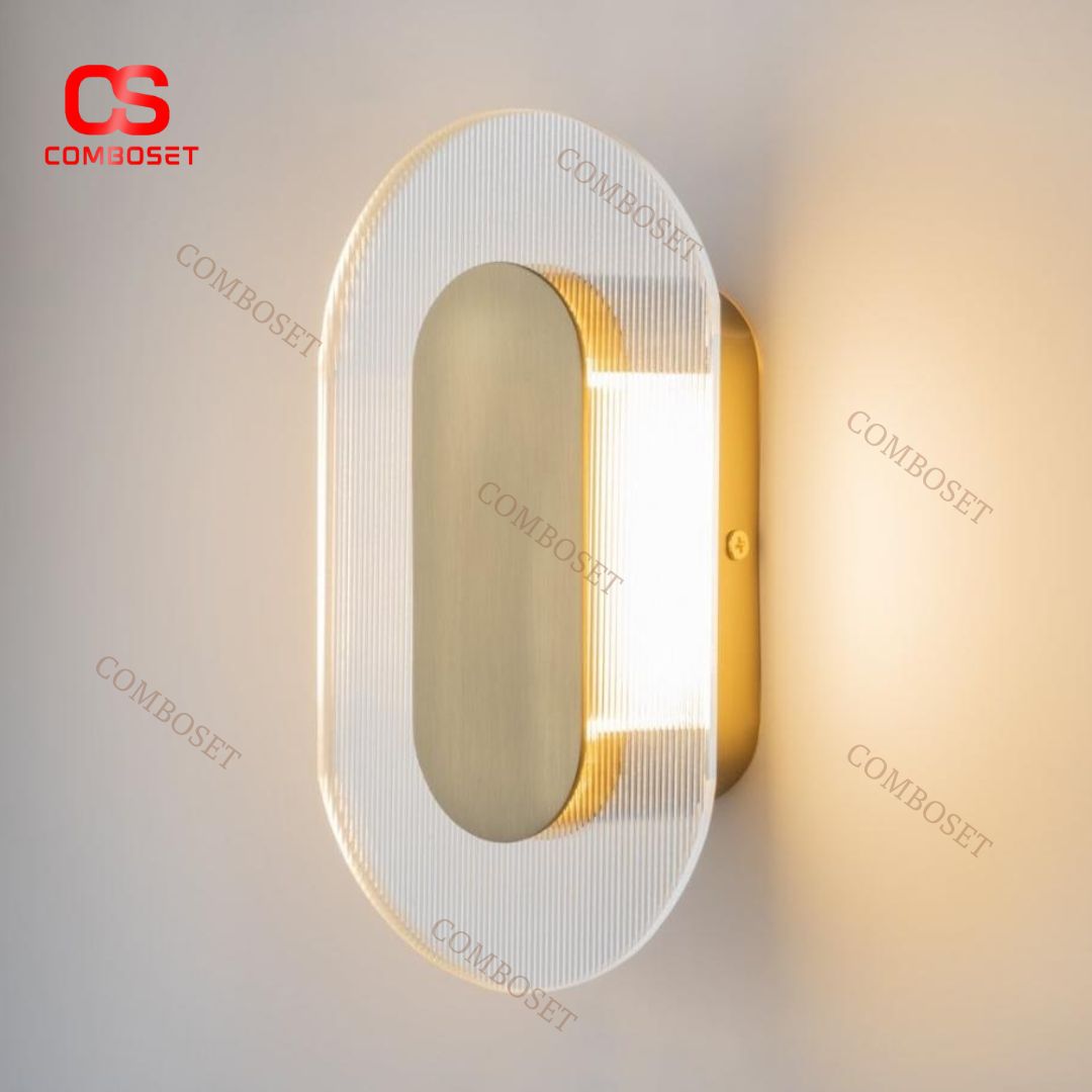 Đèn Tường Thuỷ Tinh Kim Loại Mạ Vàng Tối Giản Hình Tròn Và Bầu Dục Chiếu Sáng Phòng Khách, Lối Đi
