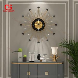 Đồng Hồ Treo Tường Hình Mặt Trời Kim Loại Mạ Điện Cao Cấp Thiết Kế Châu Âu Quý Phái Cho Khách Sạn, Nhà Hàng