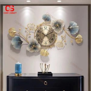 Đồng Hồ Treo Tường Lá Bạch Quả Trang Trí Phòng Khách, Bếp Thiết Kế Sáng Tạo, Phun Sơn Nghệ Thuật