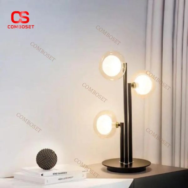 Đèn Bàn 3 Bóng Thuỷ Tinh Hiện Đại Chiếu Sáng Phòng Ngủ, Phòng Làm Việc Tối Giản