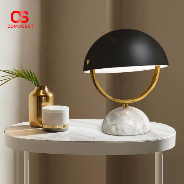 Đèn Bàn Chao Nón Xoay 360 Độ Chân Đá Cẩm Thạch Trắng Sang Trọng Decor Bàn Học, Đầu Giường Ngủ