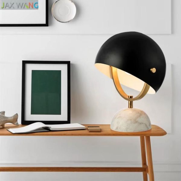 Đèn Bàn Chao Nón Xoay 360 Độ Chân Đá Cẩm Thạch Trắng Sang Trọng Decor Bàn Học, Đầu Giường Ngủ