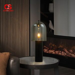 Đèn Bàn Chụp Chuông Thuỷ Tinh Xám Ánh Khói Thiết Kế Sang Trọng, Để Bàn Làm Việc, Trang Trí Nghệ Thuật
