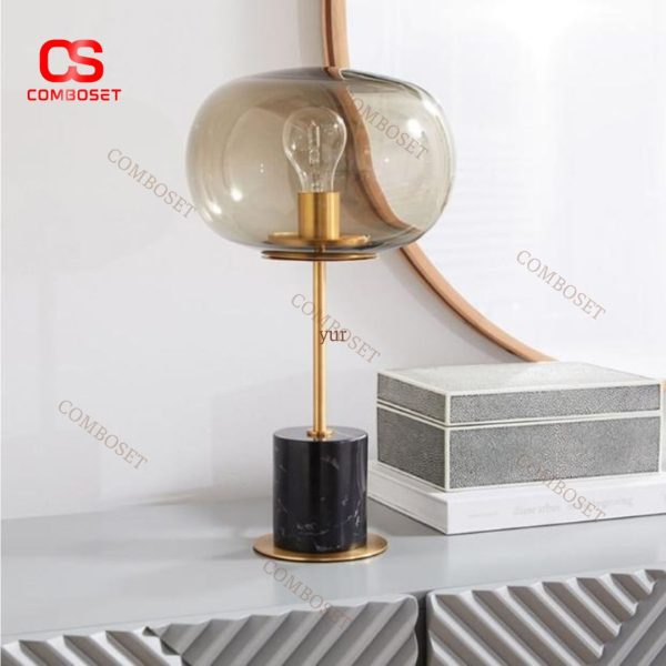 Đèn Bàn Đọc Sách Ánh Sáng Ấm Chân Đá Cẩm Thạch Sang Trọng Chiếu Sáng Phòng Ngủ
