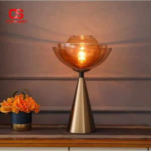 Đèn Bàn Thuỷ Tinh Bông Sen Màu Vàng Nâu Phong Cách Hiện Đại Cho Không Gian Nội Thất Cá Tính