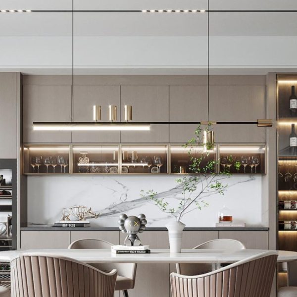 Đèn Chùm Dáng Dài Tối Giản Kim Loại Mạ Vàng Đen Sang Trọng Decor Phòng Ăn Nhà Bếp, Nhà Hàng