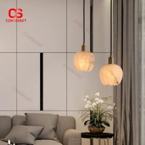 Đèn Chùm Đồng Nhỏ Bông Hoa Đá Cẩm Thạch Phong Cách Bắc Âu Treo Phòng Khách, Đầu Giường Ngủ