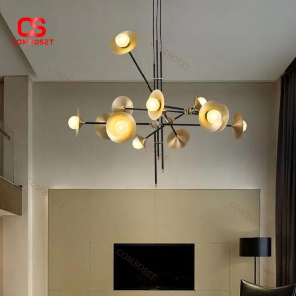 Đèn Chùm Kim Loại Mạ Vàng Retro Phong Cách Công Nghiệp Hoài Cổ Decor Phòng Nhạc, Cửa Hàng Vintage
