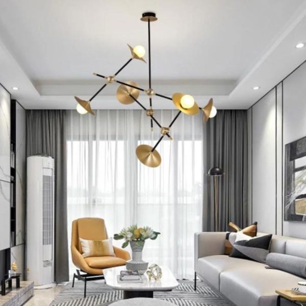 Đèn Chùm Kim Loại Mạ Vàng Retro Phong Cách Công Nghiệp Hoài Cổ Decor Phòng Nhạc, Cửa Hàng Vintage