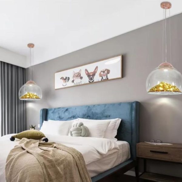 Đèn Chùm Núi Màu Vàng Bạc Chao Thuỷ Tinh Trong Suốt Decor Quầy Bếp, Bàn Ăn Thời Thượng