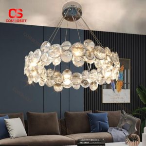 Đèn Chùm Pha Lê Bong Bóng Cao Cấp Khung Kim Loại Mạ Vàng Quý Phái Chiếu Sáng Phòng Khách Rực Rỡ