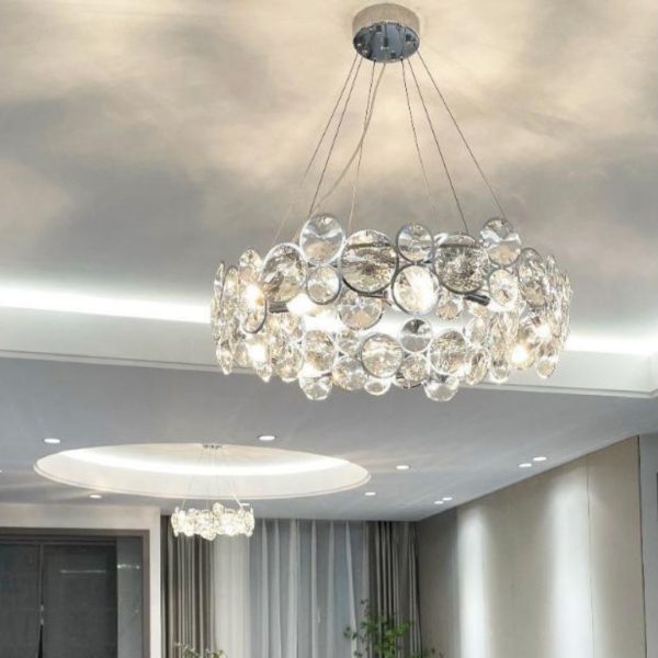 Đèn Chùm Pha Lê Bong Bóng Cao Cấp Khung Kim Loại Mạ Vàng Quý Phái Chiếu Sáng Phòng Khách Rực Rỡ