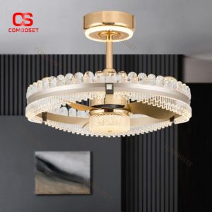 Đèn Chùm Pha Lê Kèm Quạt Có 6 Cấp Độ Gió, 3 Màu Sáng Sang Trọng Decor Phòng Khách, Nhà Hàng