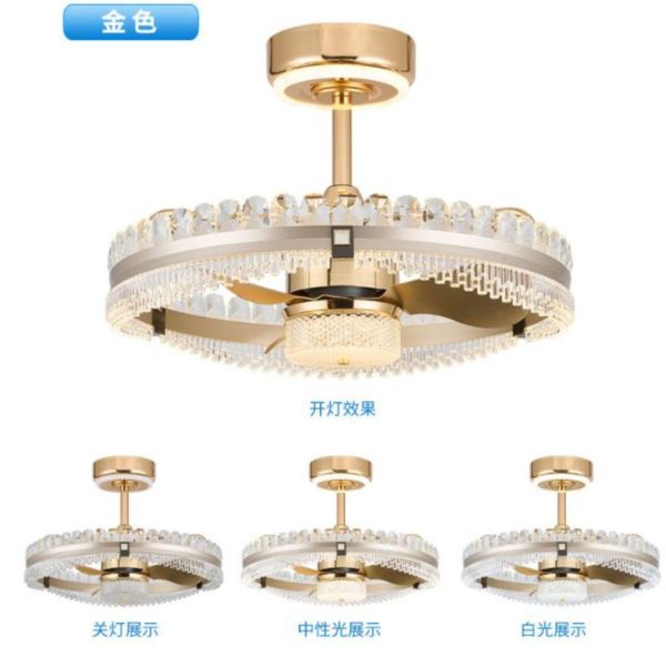 Đèn Chùm Pha Lê Kèm Quạt Có 6 Cấp Độ Gió, 3 Màu Sáng Sang Trọng Decor Phòng Khách, Nhà Hàng