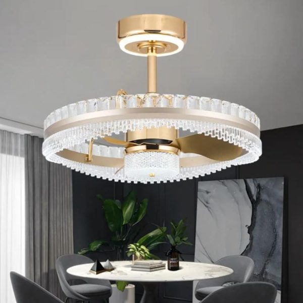 Đèn Chùm Pha Lê Kèm Quạt Có 6 Cấp Độ Gió, 3 Màu Sáng Sang Trọng Decor Phòng Khách, Nhà Hàng