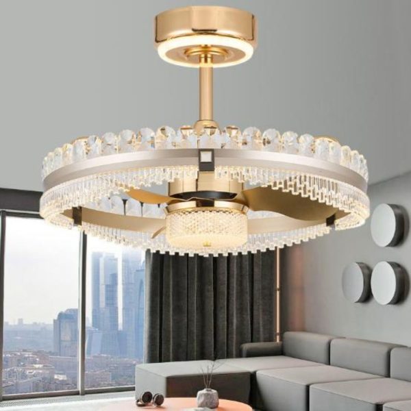 Đèn Chùm Pha Lê Kèm Quạt Có 6 Cấp Độ Gió, 3 Màu Sáng Sang Trọng Decor Phòng Khách, Nhà Hàng