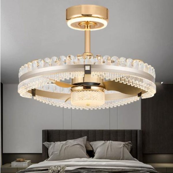 Đèn Chùm Pha Lê Kèm Quạt Có 6 Cấp Độ Gió, 3 Màu Sáng Sang Trọng Decor Phòng Khách, Nhà Hàng
