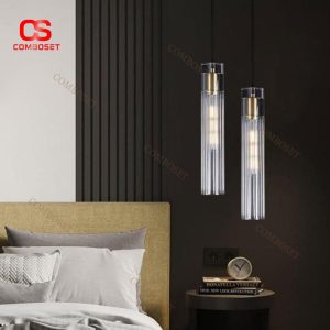 Đèn Chùm Pha Lê Trong Suốt K9 Hình Trụ Dài Thiết Kế Nhỏ Gọn Trang Trí Đầu Giường Ngủ, Phòng Tắm