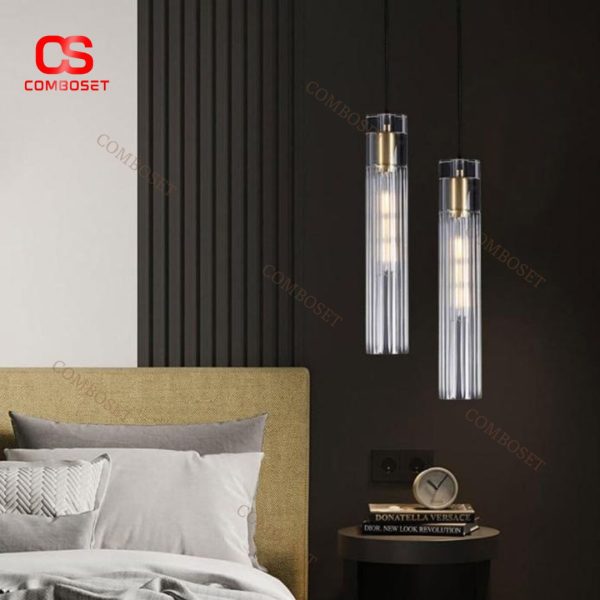 Đèn Chùm Pha Lê Trong Suốt K9 Hình Trụ Dài Thiết Kế Nhỏ Gọn Trang Trí Đầu Giường Ngủ, Phòng Tắm