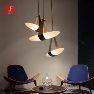 Đèn Chùm Phi Thuyền Thuỷ Tinh Dây Da Retro Cổ Điển, Ánh Sáng Vàng Dịu Thả Trần Phòng Ngủ Ấm Áp