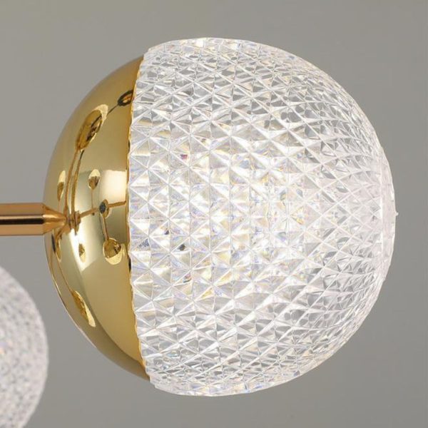Đèn Chùm Sắt Mạ Vàng, Chao Acrylic Trong Suốt Khắc Hoạ Tiết Trái Thơm, 3 Chế Độ Sáng Phòng Khách, Phòng Ngủ