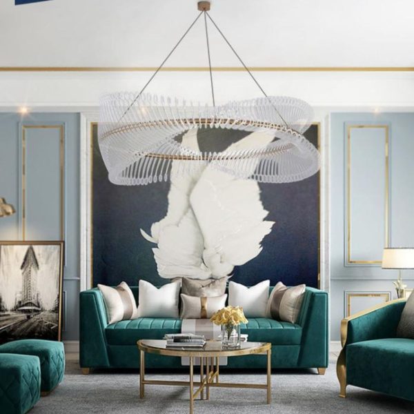 Đèn Chùm Sợi Acrylic Tròn Xoắn Nghệ Thuật Decor Phòng Khách, Studio Tiệc Cưới