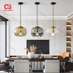 Đèn Chùm Thuỷ Tinh Trong Suốt Gợn Sóng Tối Giản Trang Trí Bàn Ăn, Không Gian Bếp, Quầy Bar