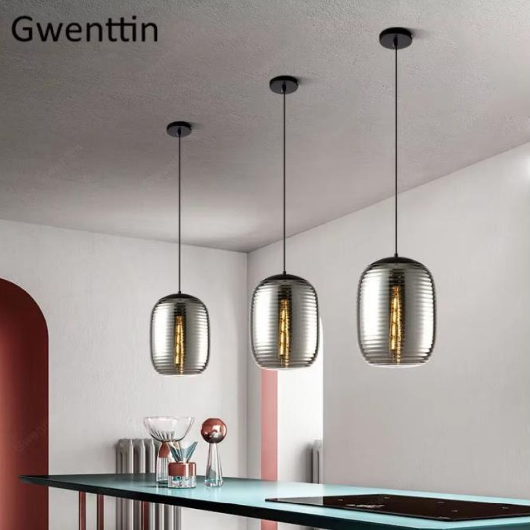 Đèn Chùm Thuỷ Tinh Vân Sọc Nổi Cá Tính Phong Cách Bắc Âu Decor Bàn Ăn, Phòng Bếp Hiện Đại