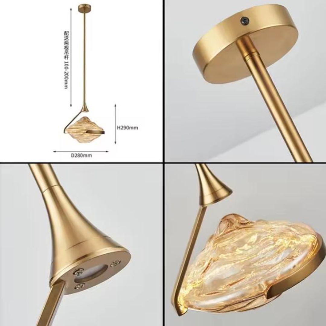 Đèn Chùm Thuỷ Tinh Vàng Sang Trọng Decor Quầy Bar, Bếp, Nhà Hàng, Đầu Giường Ngủ