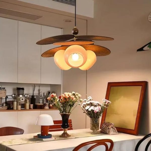 Đèn Chùm Vải Dệt Màu Nâu Cổ Điển Phong Cách Trung Quốc Chiếu Sáng Phòng Bếp, Phòng Trà Ấm Cúng