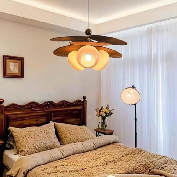 Đèn Chùm Vải Dệt Màu Nâu Cổ Điển Phong Cách Trung Quốc Chiếu Sáng Phòng Bếp, Phòng Trà Ấm Cúng