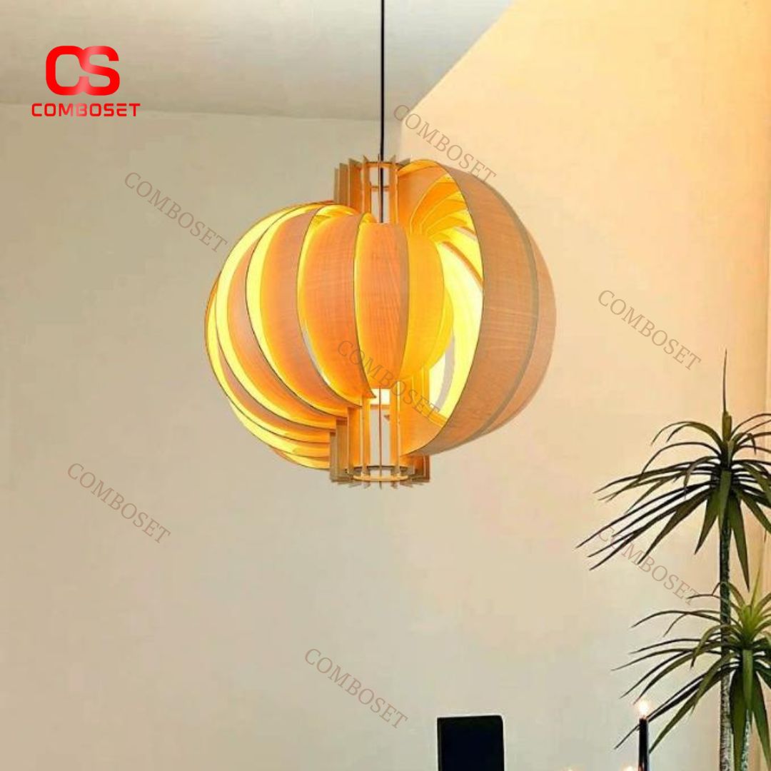 Đèn Chùm Ván Gỗ Nhiều Lớp Hình Tròn Retro Phong Cách Vintage Decor Phòng Khách, Quán Cafe