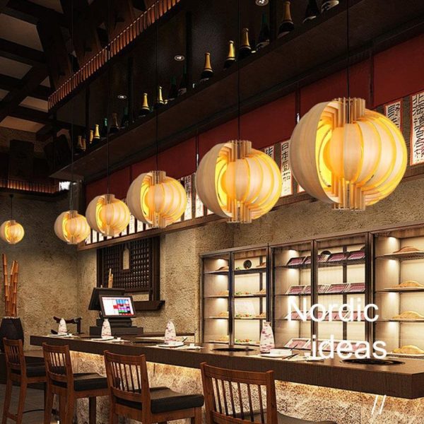 Đèn Chùm Ván Gỗ Nhiều Lớp Hình Tròn Retro Phong Cách Vintage Decor Phòng Khách, Quán Cafe