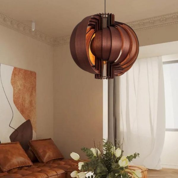 Đèn Chùm Ván Gỗ Nhiều Lớp Hình Tròn Retro Phong Cách Vintage Decor Phòng Khách, Quán Cafe