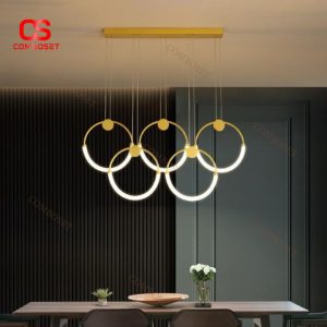 Đèn Chùm Vòng Tròn Nhẫn Sắt Mạ Vàng Sang Trọng Hiện Đại Decor Quầy Bếp, Phòng Khách Chung Cư