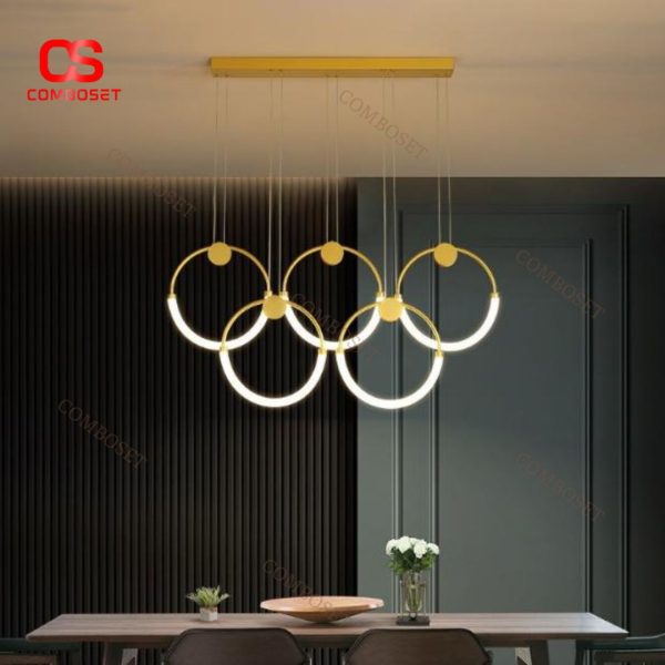 Đèn Chùm Vòng Tròn Nhẫn Sắt Mạ Vàng Sang Trọng Hiện Đại Decor Quầy Bếp, Phòng Khách Chung Cư