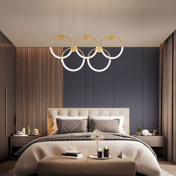 Đèn Chùm Vòng Tròn Nhẫn Sắt Mạ Vàng Sang Trọng Hiện Đại Decor Quầy Bếp, Phòng Khách Chung Cư