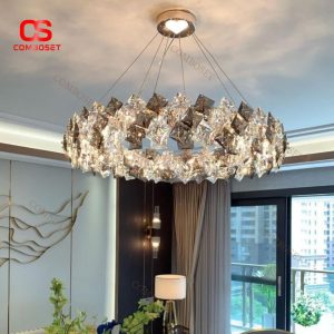 Đèn Chùm Vòng Tròn Pha Lê Hình Thoi Lấp Lánh Sắc Màu Có 3 Chế Độ Sáng Trang Trí Phòng Khách, Tiệc Cưới, Nhà Hàng