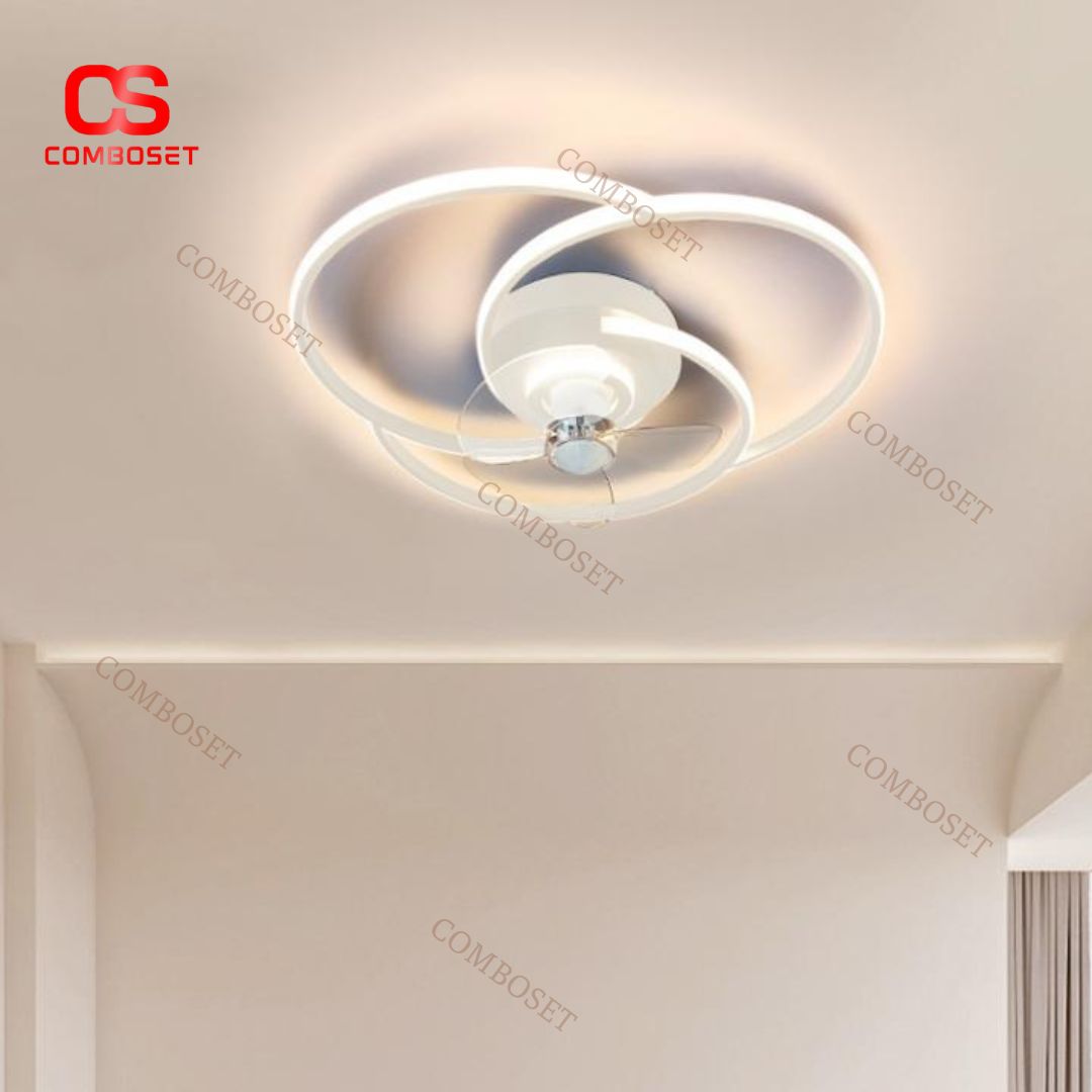Đèn Quạt Ốp Trần Hiện Đại Tối Giản, 3 Chế Độ Sáng Quang Phổ, Remote Điều Khiển Từ Xa Phòng Ngủ