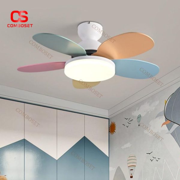 Đèn Quạt Trần 5 Cánh Màu Sắc Với 6 Cấp Độ Gió Làm Mát Phòng Ngủ Trẻ Em, Nhà Trẻ, Mầm Non