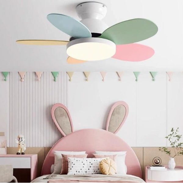 Đèn Quạt Trần 5 Cánh Màu Sắc Với 6 Cấp Độ Gió Làm Mát Phòng Ngủ Trẻ Em, Nhà Trẻ, Mầm Non