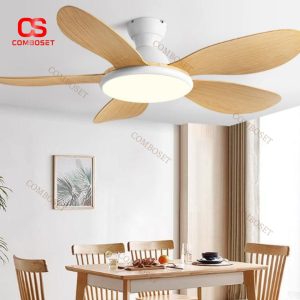 Đèn Quạt Trần 5 Cánh Vân Gỗ Quang Phổ Bảo Vệ Mắt 3 Chế Đố Sáng, 6 Mức Độ Gió Đa Dạng Phòng Khách